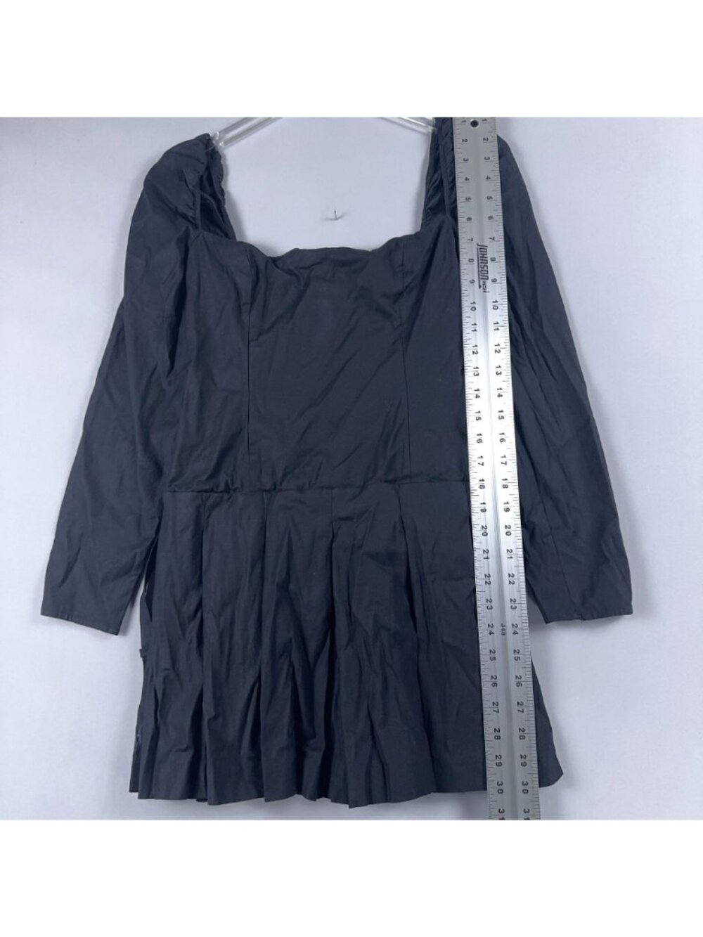 Reformation Dress Size 6 Mini Luella Poplin Long Sleeve Black Pleated Square Nec - Picture 11 of 14